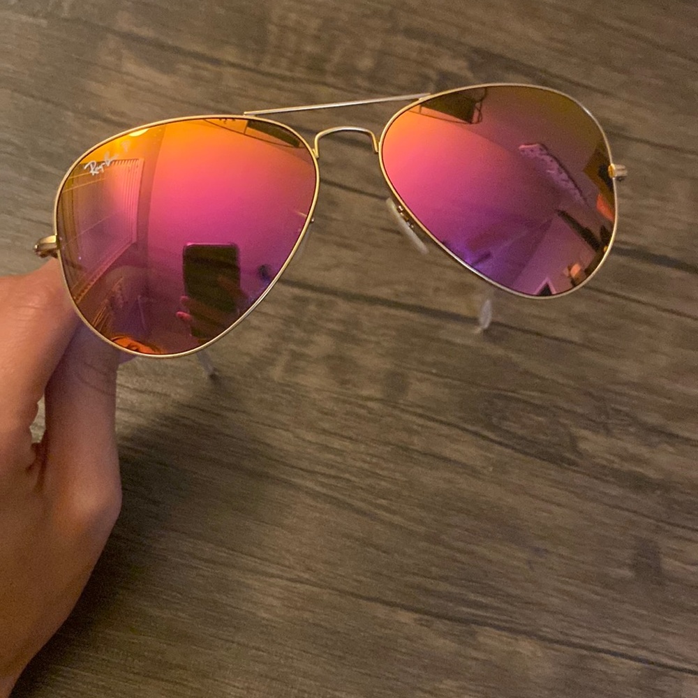 Pink/Orange/Yellow and Gold Aviator RayBans Polarized